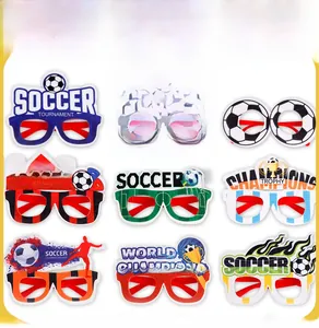 Detailed set of nine unique soccer party glasses featuring football and trophy designs