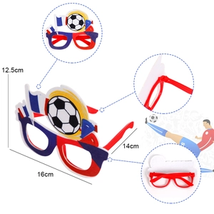 Soccer party glasses in blue white red with size dimensions and multiple product views