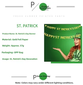 Detail of glittery St. Patrick's Day banner featuring Happy St Patrick's Day letters