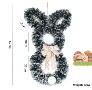 Detail of 62cm Easter bunny wreath with green tinsel and white polka dot bow