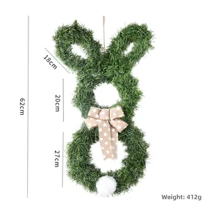 Easter bunny grass wreath detail showing 62cm height dimensions and burlap bow