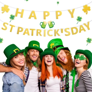 Gold Glitter Happy St Patricks Day Banner Shamrock Garland Irish Festival Party Home Bar Decoration Props