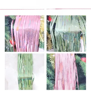 Cortinas de flecos láser en rosa y verde claro para fondo decorativo de fiestas