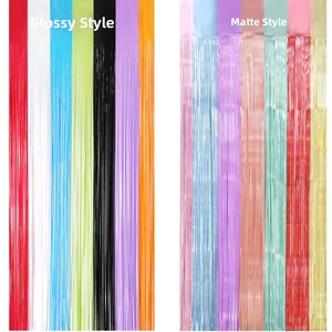 Metallic PET Rainbow Fringe Curtains Glossy Matte Tinsel Foil Streamer Backdrop For Birthday Wedding Christmas Party Decor