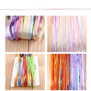 Close-up of colorful matte foil fringe curtains in bundle and card packaging