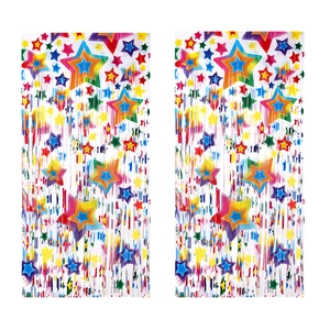 Rideaux de fête deux pièces à motifs d'étoiles colorées pour décoration d'arrière-plan