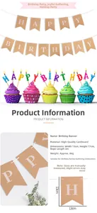 Specifiche dettagliate delle dimensioni per bandierine di compleanno in carta kraft