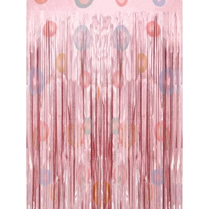 Cortina de flecos rosa metálico con lunares coloridos para decoración de fiestas