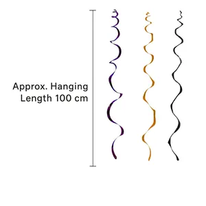 Halloween spiral hanging decorations in purple, gold, and black metallic PVC 100cm length