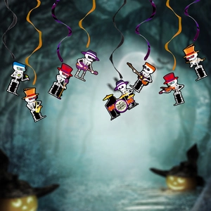 Skeleton band Halloween hanging swirl decorations with colorful hats and instruments