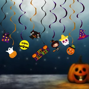 Cartoon Halloween spiral hanging ornaments with witch ghost and pumpkin decorations