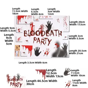 Detailed layout of Halloween bloody handprints and bloodbath party static window decals