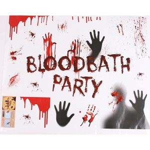 Detailed set of Halloween bloody handprint window stickers with Bloodbath Party text