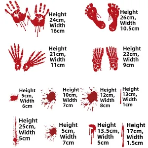 Detailed size guide for Halloween bloody handprints and footprints wall stickers set