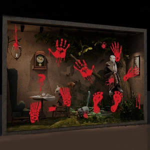 Halloween bloody handprint and footprint decals on glass window for spooky home decor