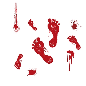 Macro detail of Halloween bloody footprints and realistic red splatter wall stickers