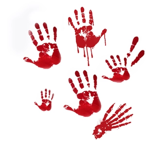 Realistic red blood handprints and bone prints for Halloween window and wall decoration