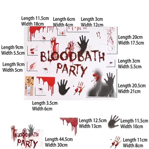 Halloween blood handprint window stickers set with bloodbath party signs and blood drips