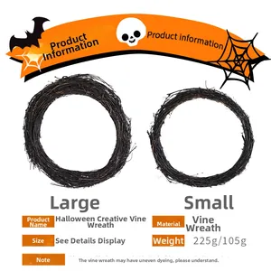 Detailed view of black Halloween wicker wreaths in large and small sizes for home decor