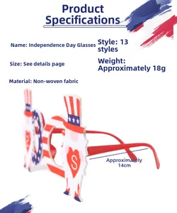 Detailed specs of Independence Day glasses featuring gnome and USA flag elements