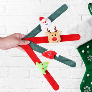 Bracelets Slap De Noël En Peluche Flanelle Père Noël Renne Arbre Chapeau Poignet Cadeau De Fête Festive Décoration De Vacances