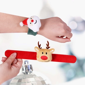 Lot de bracelets à claque de Noël en peluche avec Père Noël et Renne pour fêtes d'enfants