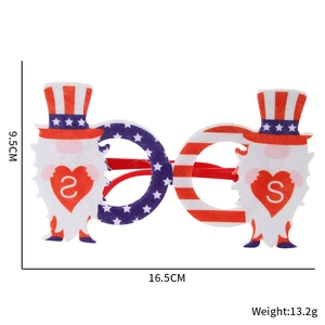 Detail showing 16.5cm width and 13.2g weight of USA Gnome party glasses frames