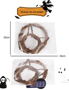 Star-shaped Halloween rattan wreath with dimensions 30x34cm and weight 133g in packaging