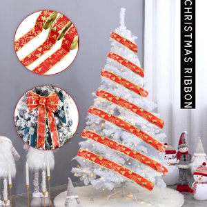 Christmas Ribbon Red Gold Stamping Reindeer Tree Patterned Wired Edge Ribbon For DIY Party Gift Decor Xmas Tree Ornament