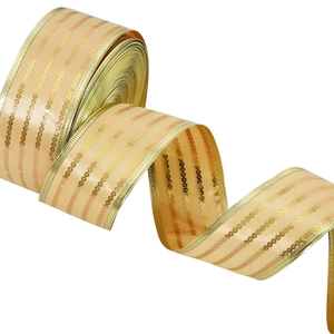 Champagne gold burlap ribbon with gold sequins and metallic edges for Christmas DIY