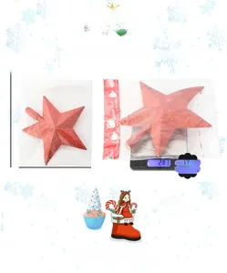 Detail view of 23cm red glitter star tree topper with precise size and weight measurement