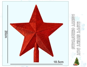 Detailed size view of red glitter star tree topper measuring 20cm by 18.5cm for Christmas