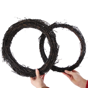 Set of two handcrafted black natural rattan wreaths for DIY Halloween home decoration