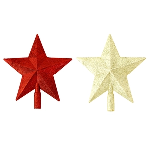 Red and gold glittered five-pointed star tree toppers for Christmas party decorations