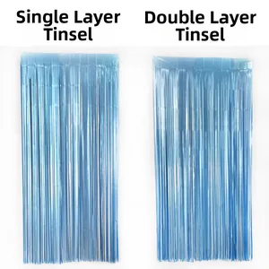 Vergelijking tussen enkellaagse en dubbellaagse blauwe tinsel gordijnen voor partydecor