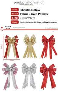 Detailed chart showing 41x24cm glitter Christmas bows in six vibrant festive colors