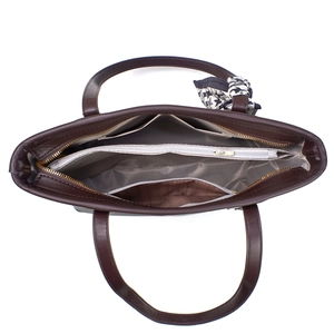 Interior view of vintage bucket bag with three compartments and zigzag lining