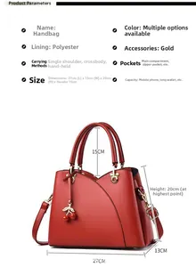 Spécifications de taille détaillées du sac à main rouge en similicuir avec cerise décorative