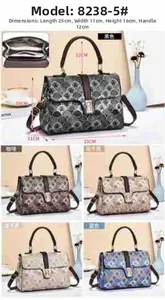 Detailed view of the interior structure and five color options for the printed crossbody bag
