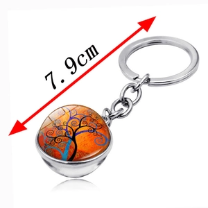 Tree of Life glass ball keychain in silver finish with 7.9cm total length