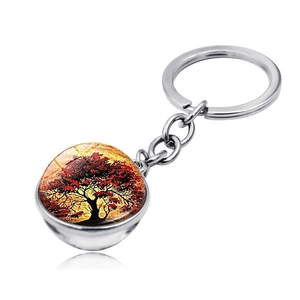 Detail of Tree of Life keychain with double-sided glass ball and silver alloy ring
