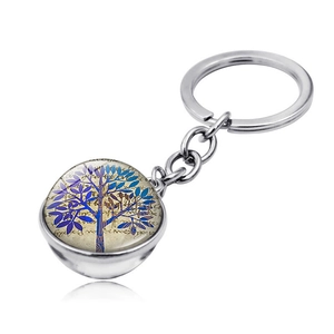 Macro detail of Tree of Life pendant featuring vintage script and double-sided glass dome