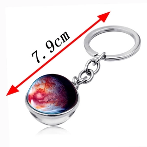 Cosmic galaxy double-sided glass ball keychain with 7.9cm total length and planetary nebula design
