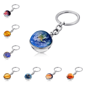 Solar system planet double-sided glass ball keychain set with realistic galaxy designs