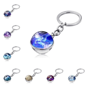 Keychain Zinc Alloy Glass Ball Double Sided Unicorn Fantasy Dreamy Moon Stars Pendant Bag Charm Gift Accessory