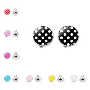 Boucles D Oreilles Clip Rond En Verre Cabochon À Pois Alliage De Cuivre Non Percé Bijoux Vintage Pour Femmes