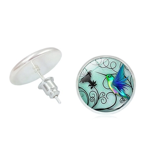 Boucles D Oreilles Colibri En Alliage Et Cabochon En Verre Motif Artistique Bijoux Fantaisie Femme