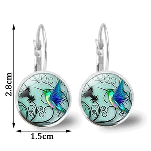 Boucles d'oreilles pendantes colibri bleu en verre et argent pour femme