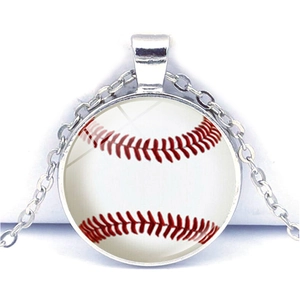Collier Pendentif Baseball Rond Alliage De Zinc Verre Bijoux Mode Sport Rétro Pour Fans