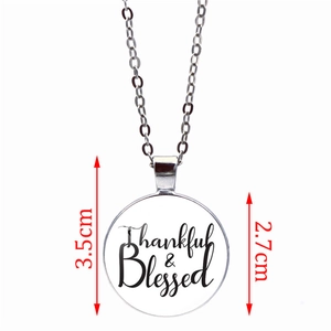 Silver Thankful & Blessed round glass pendant necklace for Thanksgiving jewelry